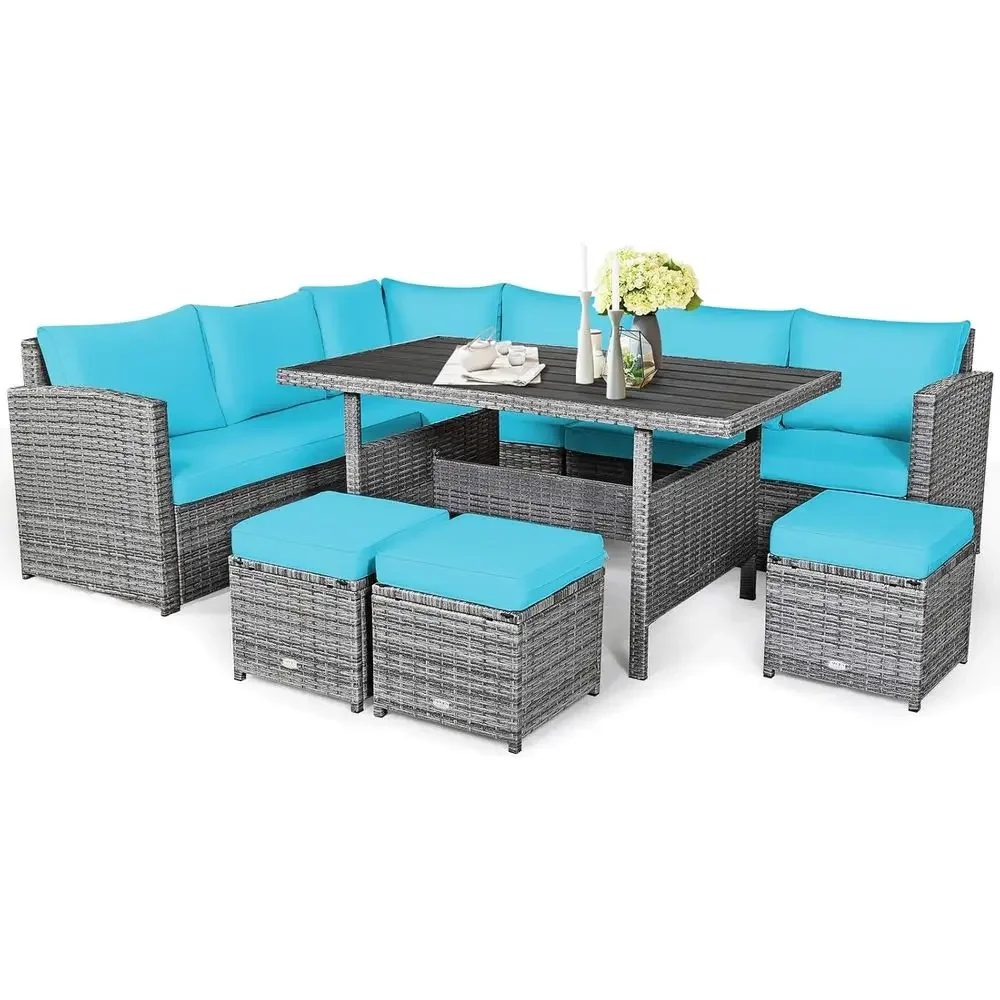 Outdoor Furniture Dining Set - Turquoise Outdoor Sectional Sofa Set with
