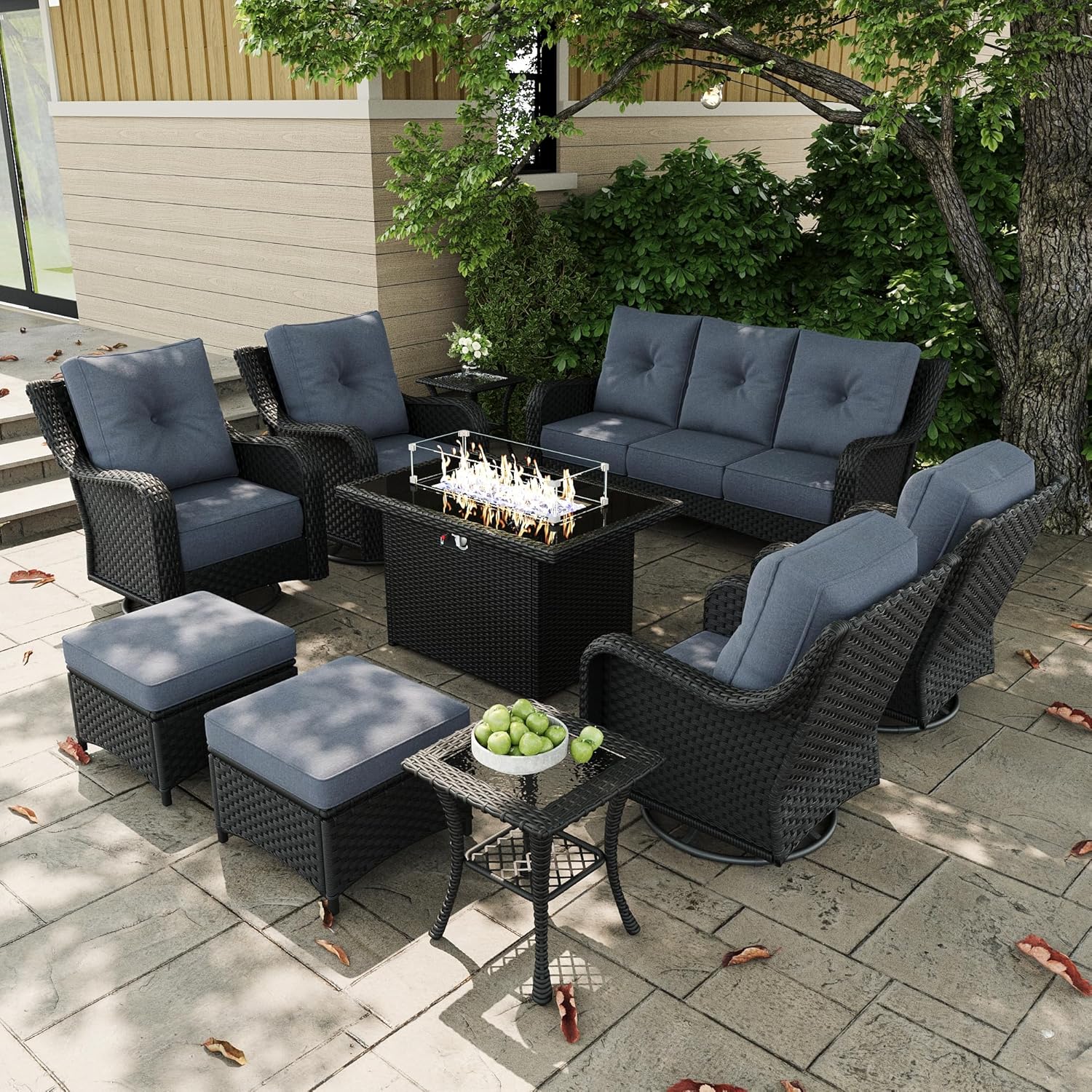 Outdoor Furniture With Fire Pit Table - 10 Pieces Outdoor Patio Furniture Sets