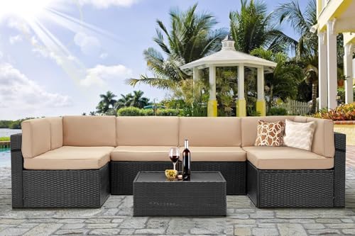 Outdoor Furniture No Cushions - 7-Piece Outdoor Wicker Sectional Set With