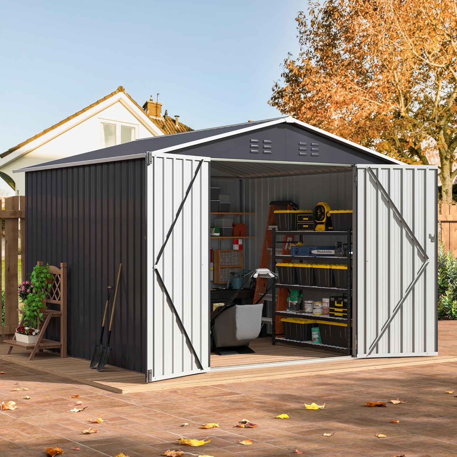 Outdoor Furniture Metal - 8x8 FT Outdoor Storage Shed, Utility