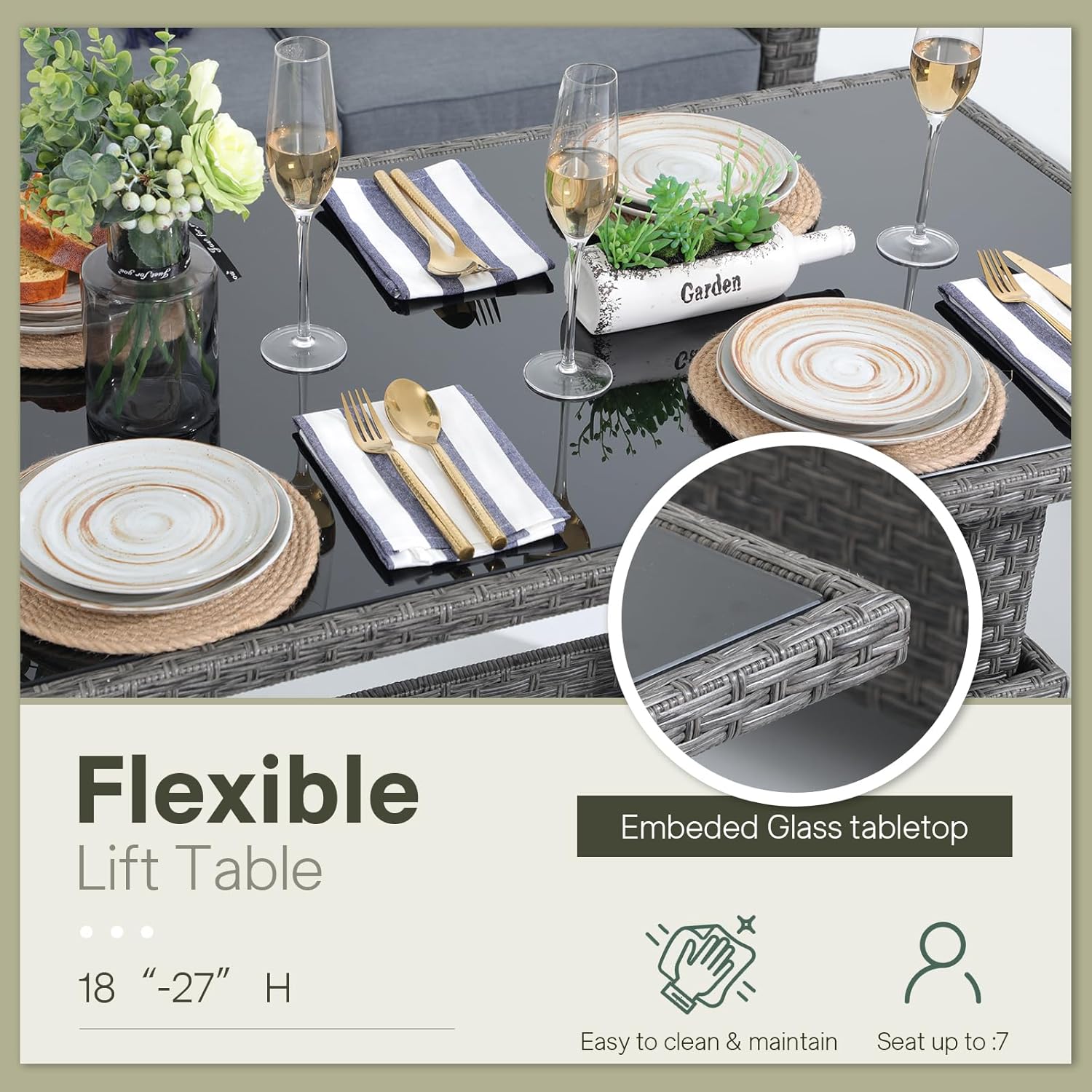 6pcs Grey PE Rattan Outdoor Se - đánh giá và giá Outdoor Furniture Dining Set
