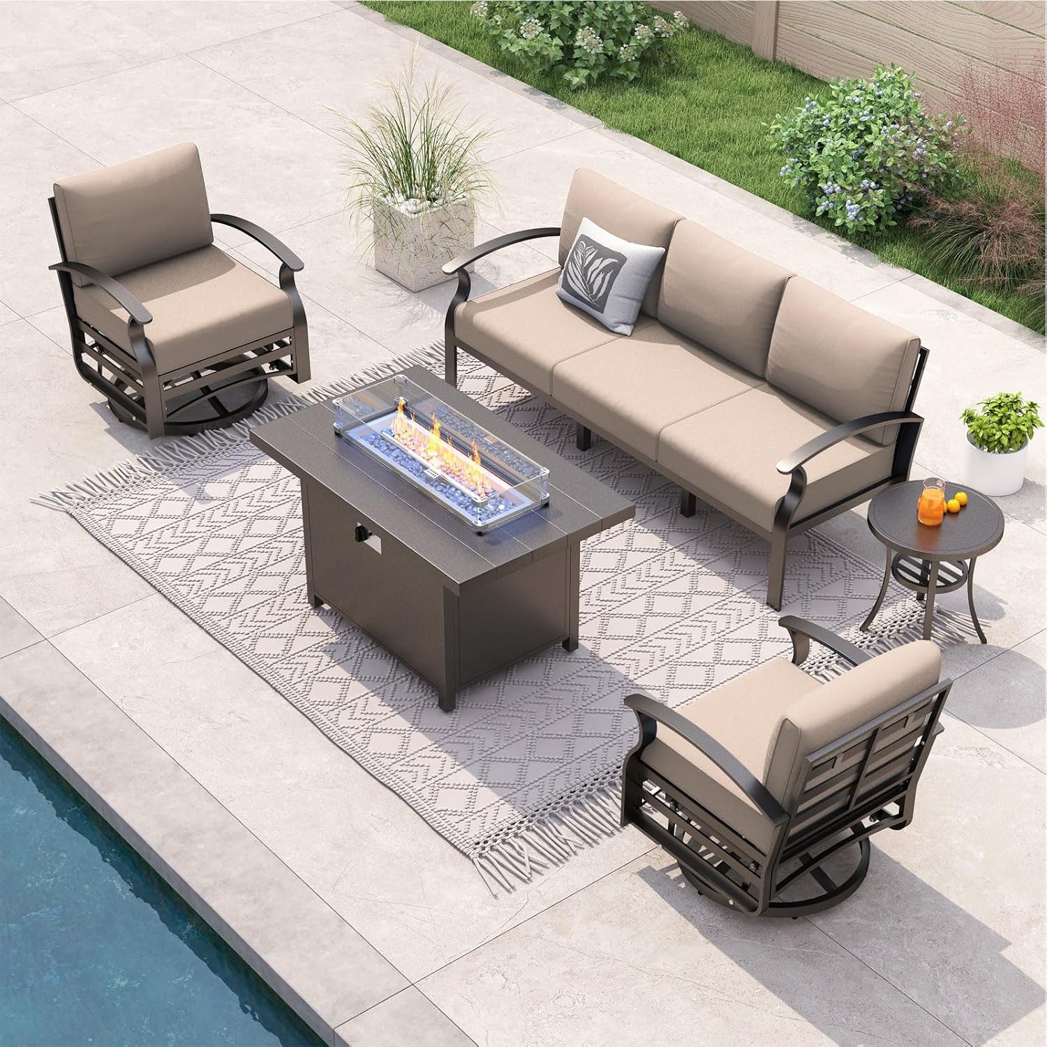 5-seat Aluminum Patio Sectiona - đánh giá và giá Outdoor Furniture With Fire Pit Table