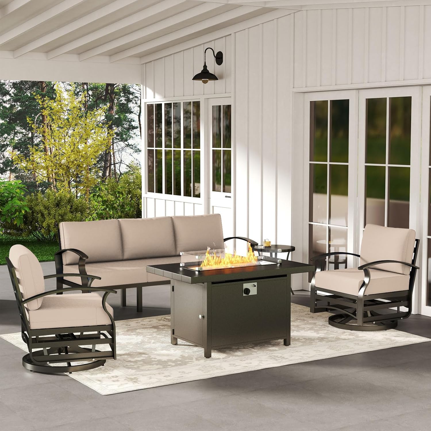 5-seat Aluminum Patio Sectiona - đánh giá và giá Outdoor Furniture With Fire Pit Table