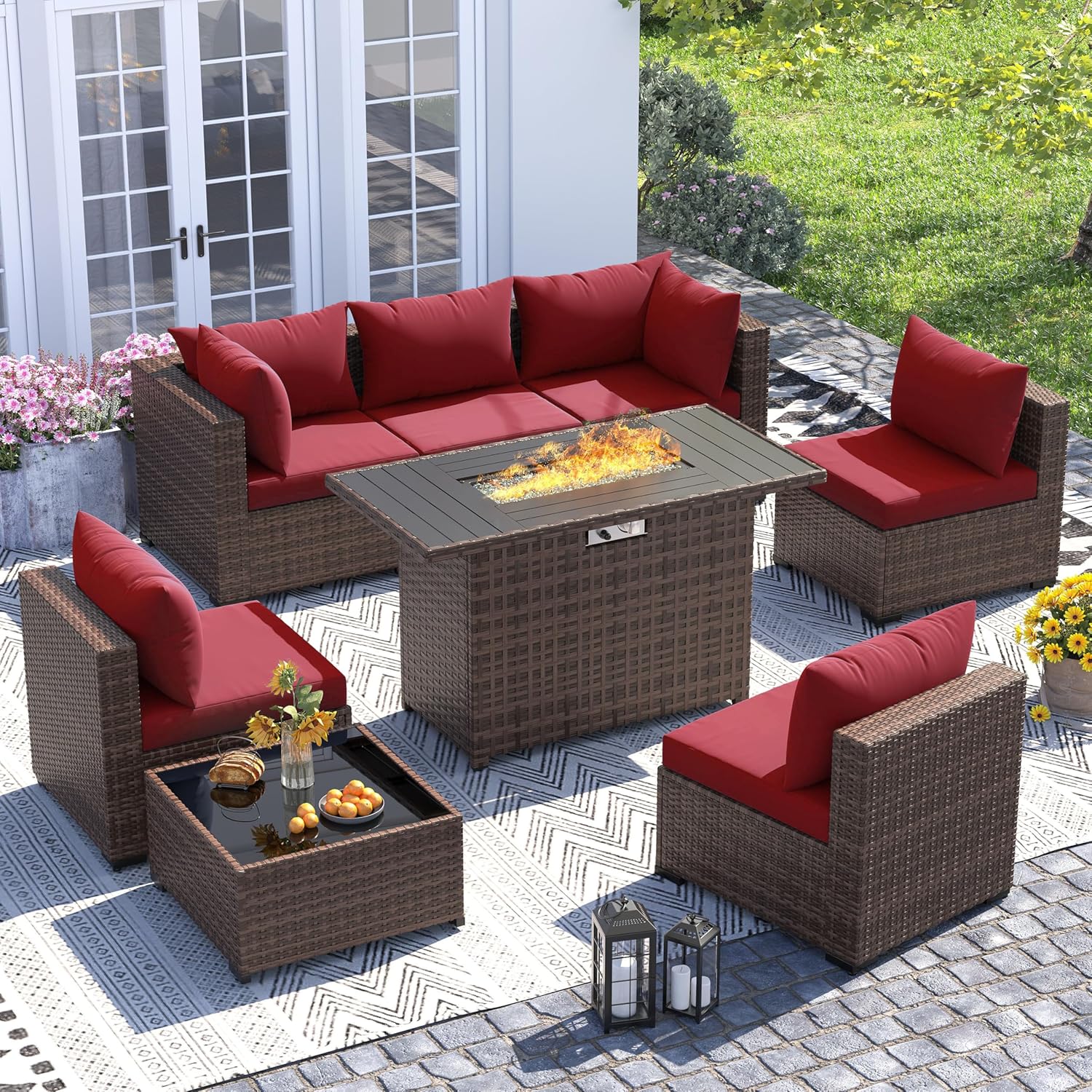 8pc All-Weather Wicker Section - đánh giá và giá Outdoor Furniture With Fire Pit Table