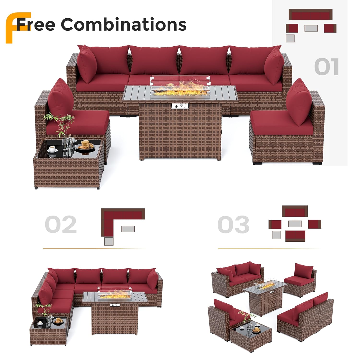 8pc All-Weather Wicker Section - đánh giá và giá Outdoor Furniture With Fire Pit Table