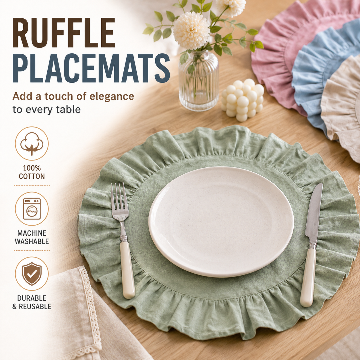 Round Cotton Placemats with Ru - đánh giá và giá Outdoor Furniture Dining