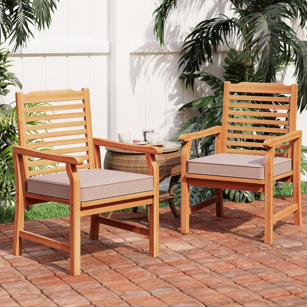 Set of 2 Acacia Wood Dining Ch - đánh giá và giá Outdoor Furniture Oil