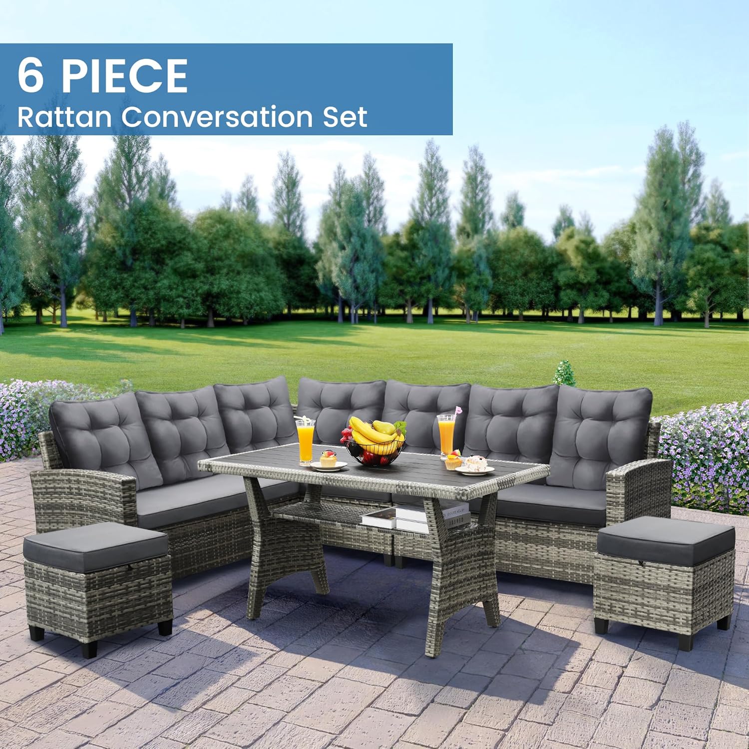 6-Piece Patio Sectional Sofa D - đánh giá và giá Outdoor Furniture Dining Set