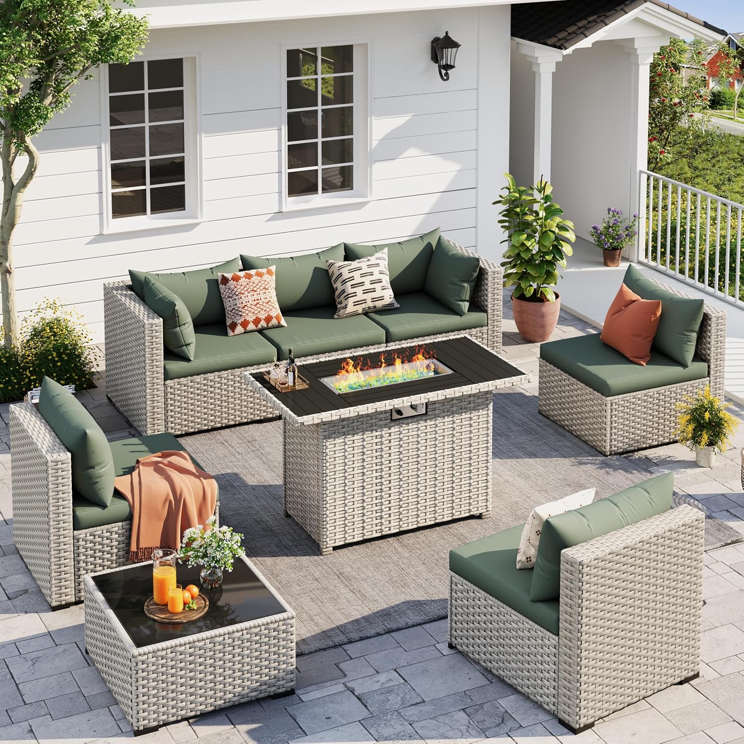 8-Seat Outdoor Sectional Sofa  - đánh giá và giá Outdoor Furniture With Fire Pit Table