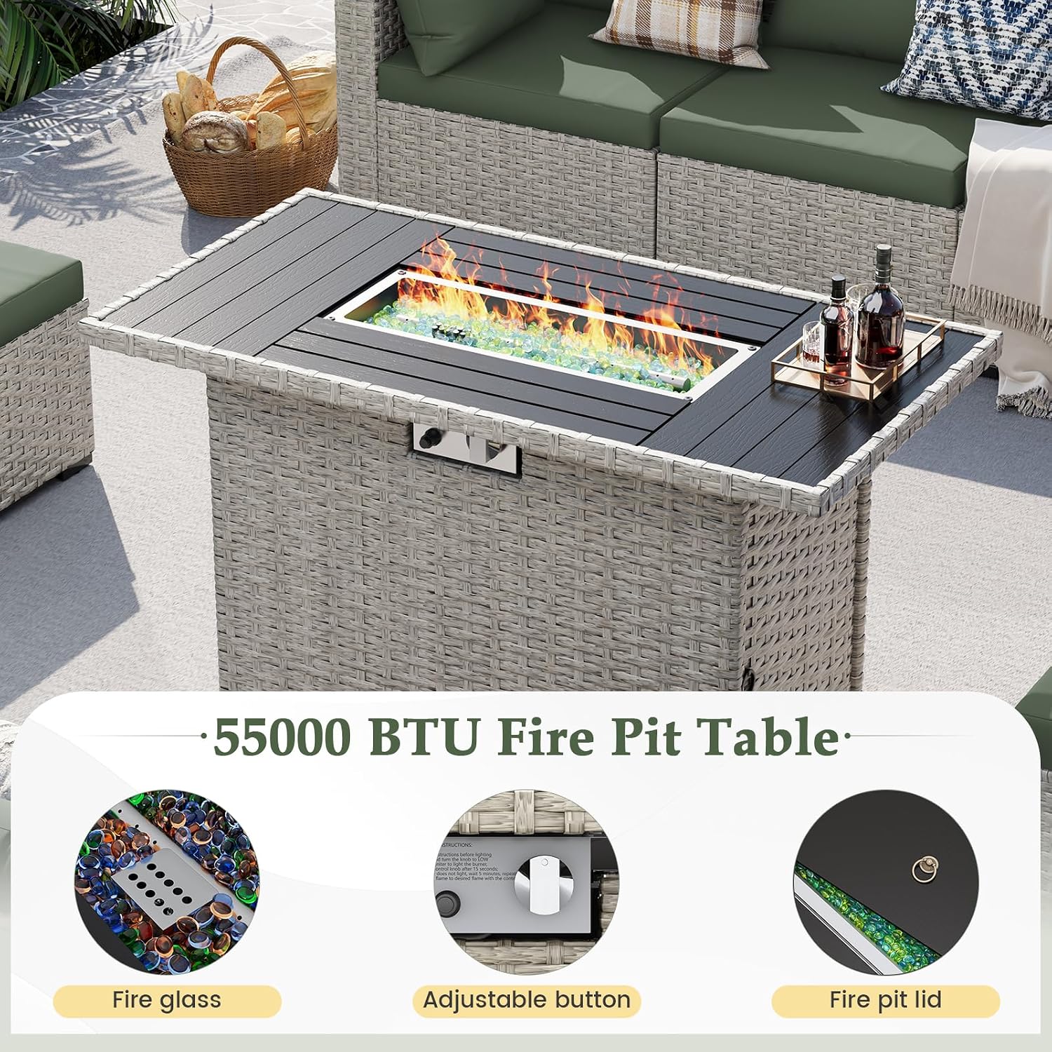 8-Seat Outdoor Sectional Sofa  - đánh giá và giá Outdoor Furniture With Fire Pit Table
