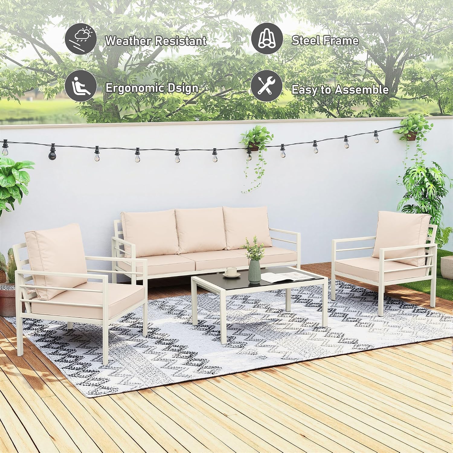 Patio Furniture Set 4 Pieces O - đánh giá và giá Outdoor Furniture No Cushions