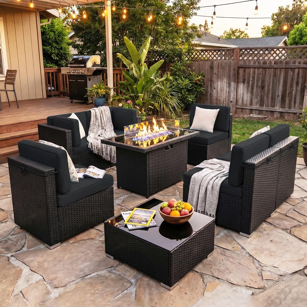 8 Pieces Patio Furniture Set w - đánh giá và giá Outdoor Furniture With Fire Pit Table