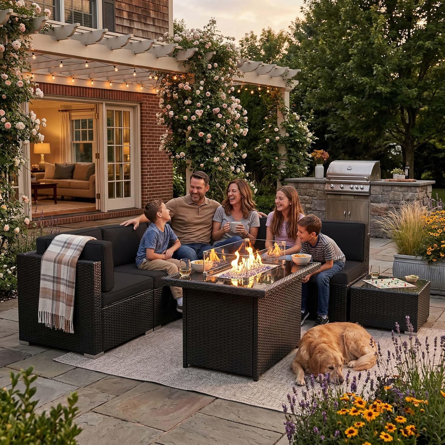 8 Pieces Patio Furniture Set w - đánh giá và giá Outdoor Furniture With Fire Pit Table