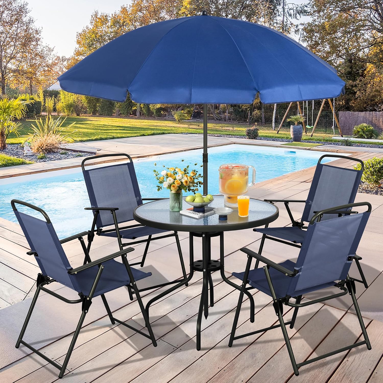 6 Pieces Folding Patio Dining  - đánh giá và giá Outdoor Furniture Dining Set