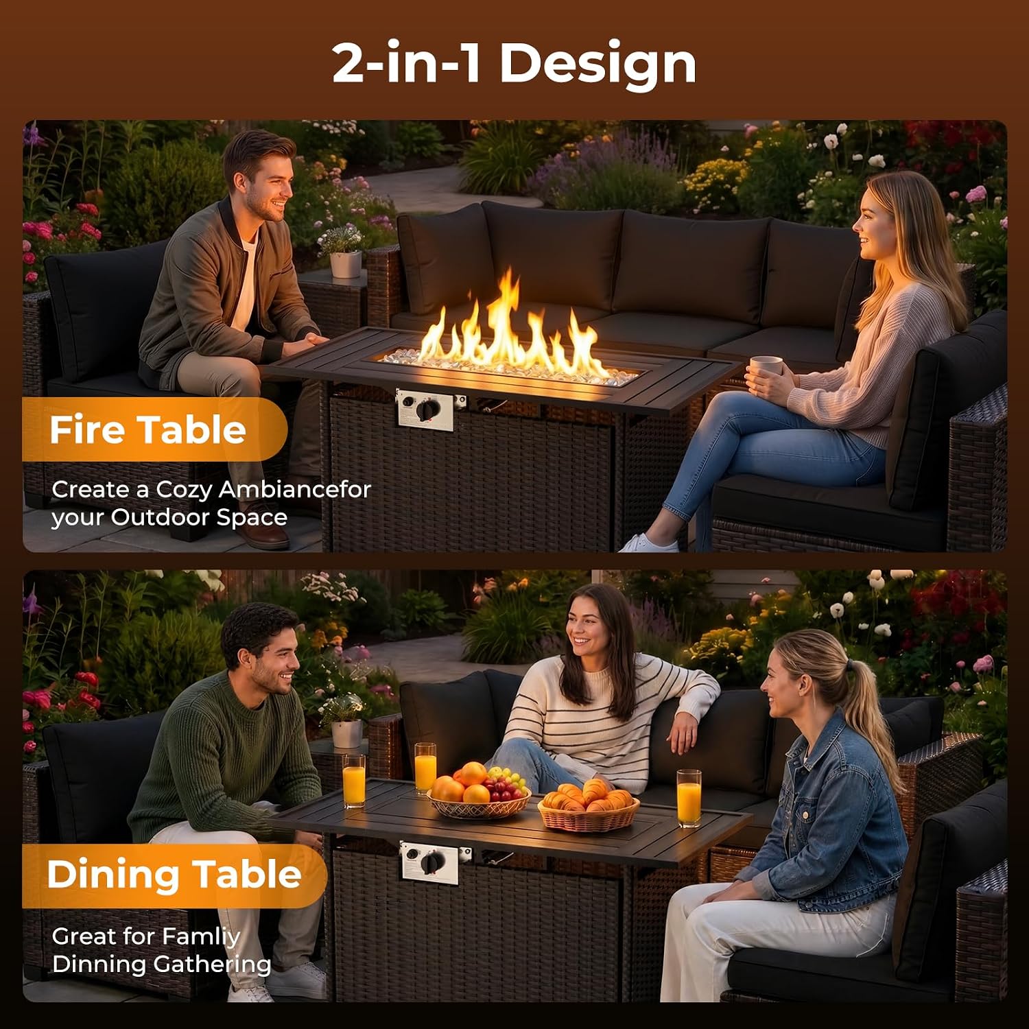 8-Piece Wicker Patio Conversat - đánh giá và giá Outdoor Furniture With Fire Pit Table