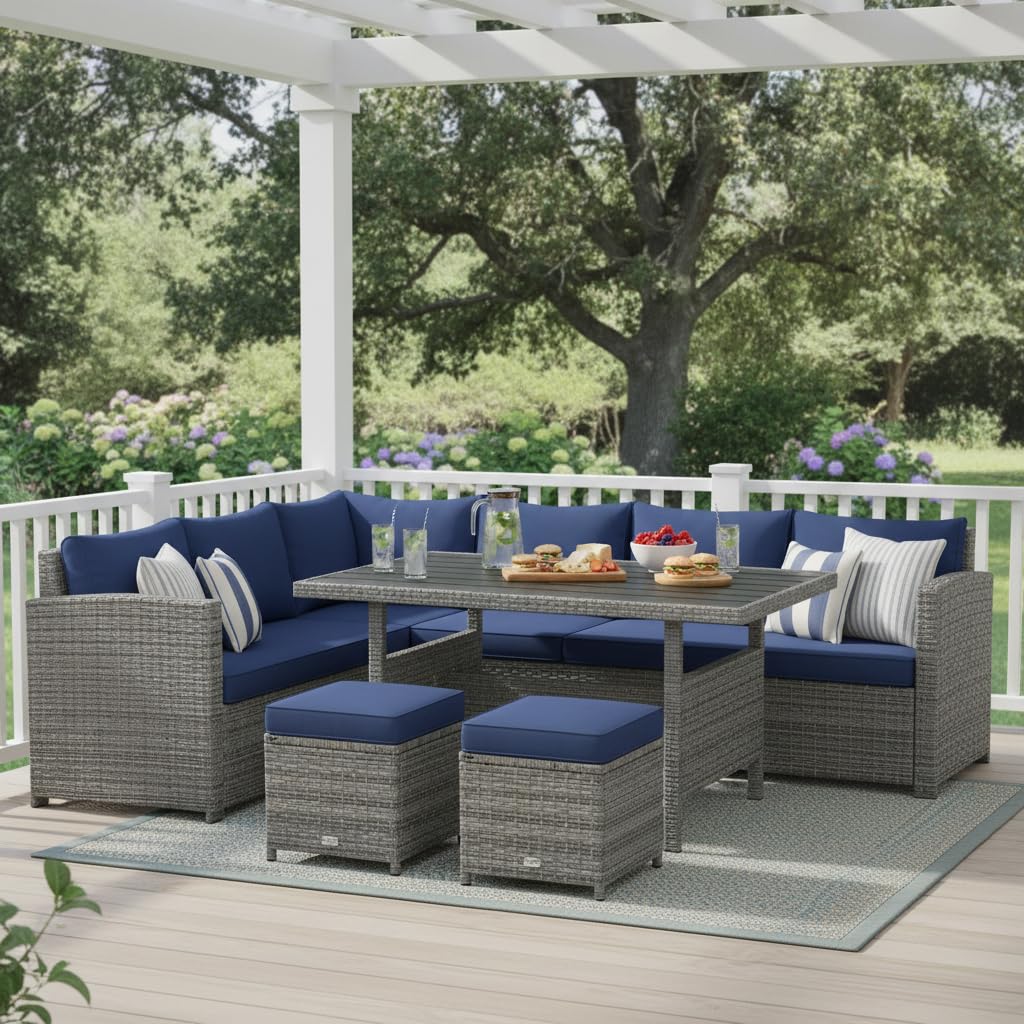 7 Piece All Weather Wicker Pat - đánh giá và giá Outdoor Furniture Dining Set