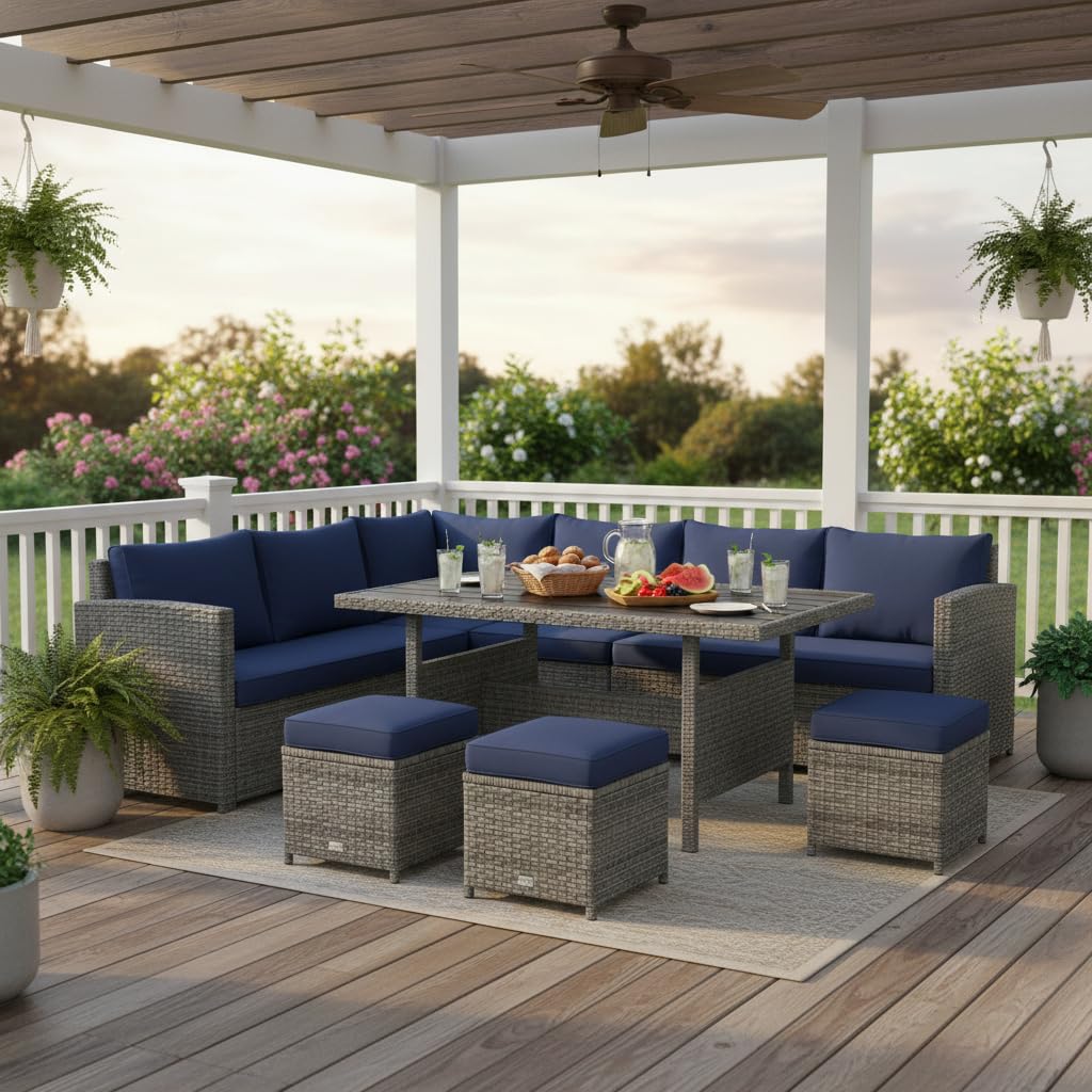 7 Piece All Weather Wicker Pat - đánh giá và giá Outdoor Furniture Dining Set