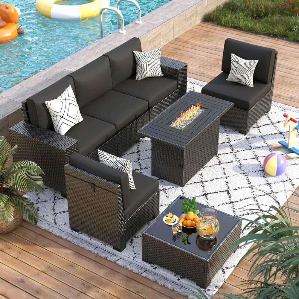 7 Piece Outdoor Sectional Sofa - đánh giá và giá Outdoor Furniture With Fire Pit Table