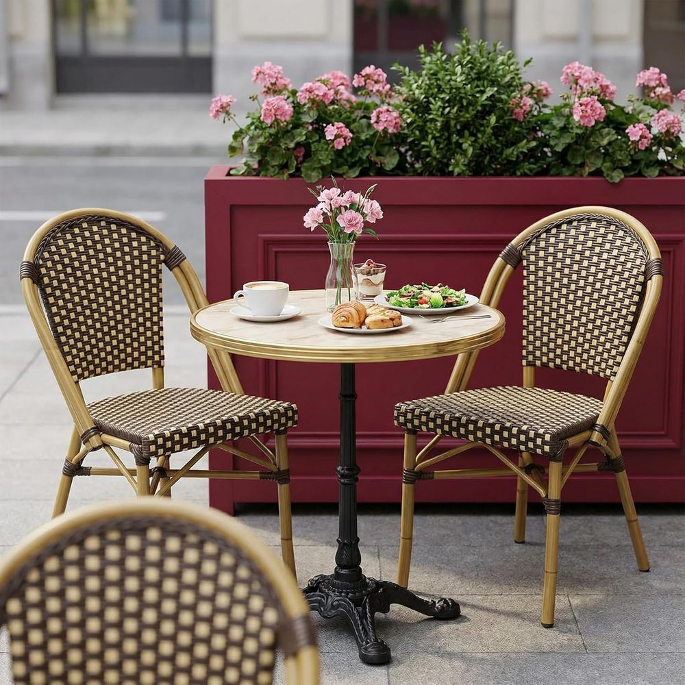 Hand-Woven Wicker Bistro Chair - đánh giá và giá Outdoor Furniture Dining Set
