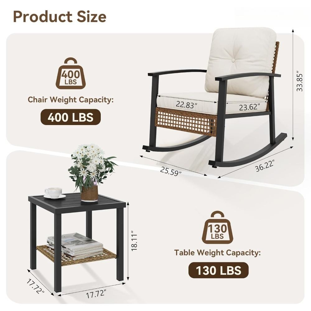 3-Piece Rattan Rocking Bistro  - đánh giá và giá Outdoor Furniture No Cushions