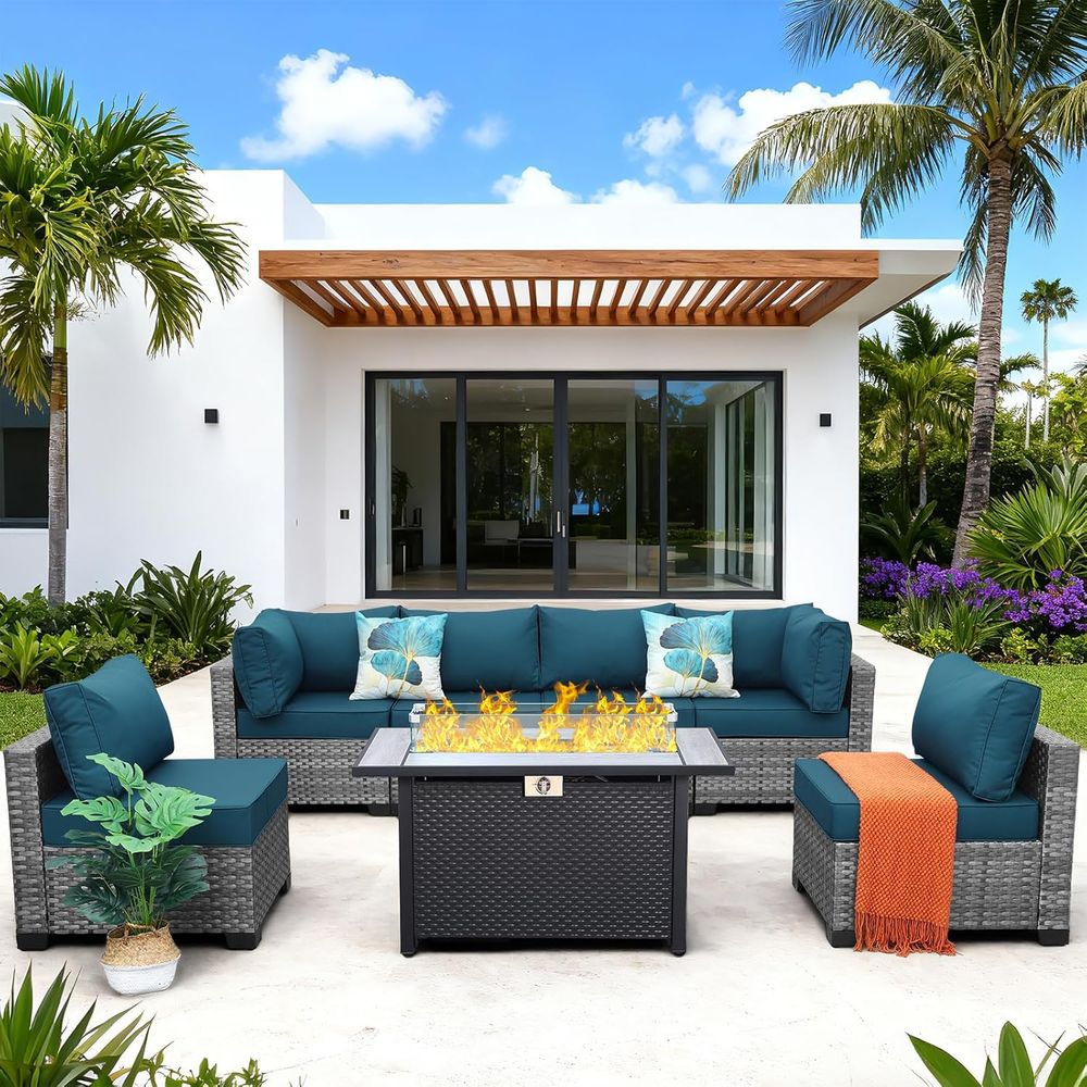 7-Piece Outdoor Wicker Patio F - đánh giá và giá Outdoor Furniture With Fire Pit Table