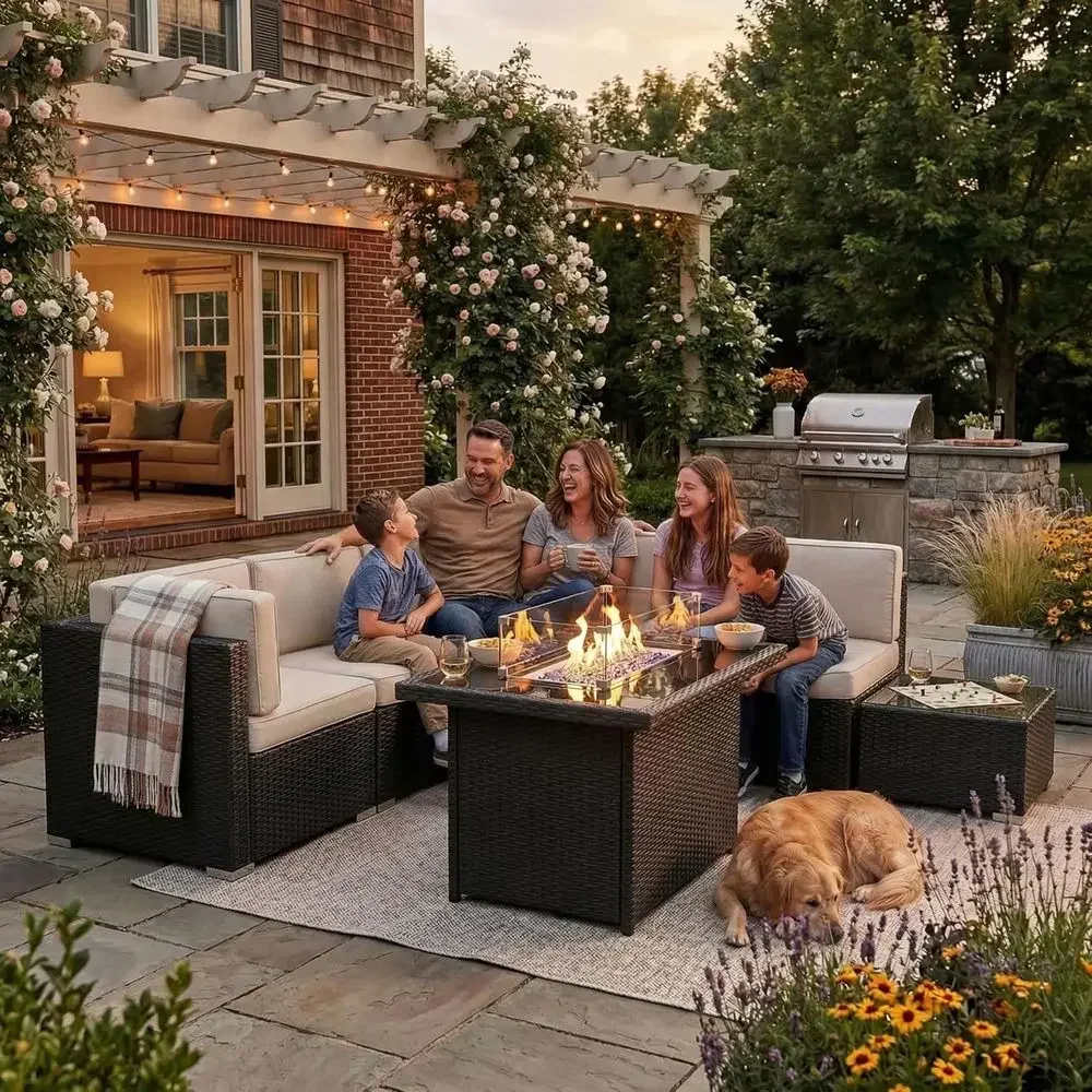 8-Piece Outdoor Patio Furnitur - đánh giá và giá Outdoor Furniture With Fire Pit Table
