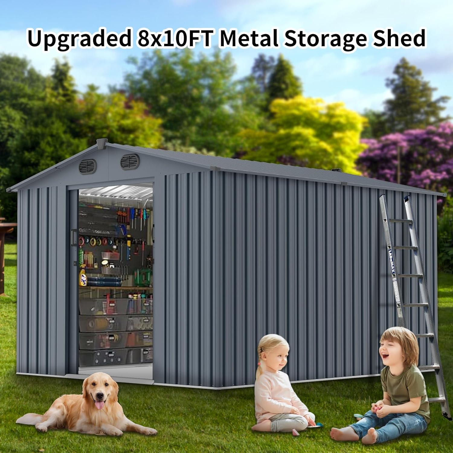 Outdoor Storage Shed 8x10 FT w - đánh giá và giá Outdoor Furniture Metal