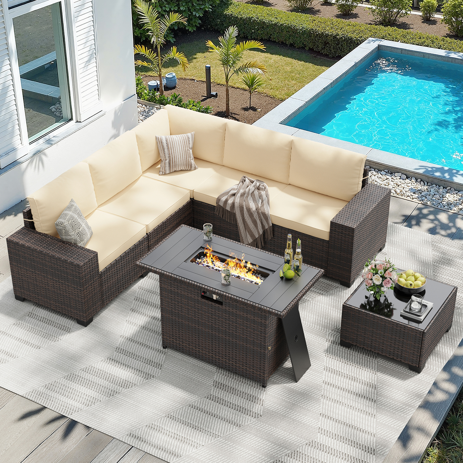 7 Piece Patio Furniture Set wi - đánh giá và giá Outdoor Furniture With Fire Pit Table